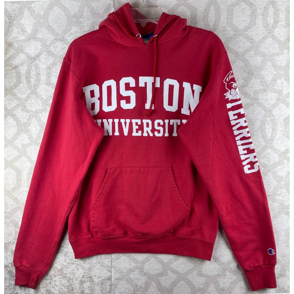 Champion Boston University Terriers Mens Small Red Eco Fleece Pullover Hoodie BU